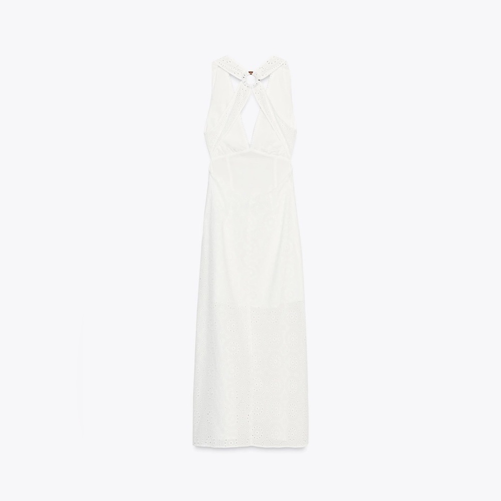 ZARA Cotton Eyelet Embroidered Halter Midi dress. L NWT - Picture 9 of 16
